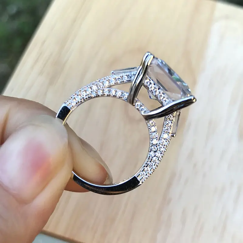 

Jazaz 100% 925 Sterling Silver Spark Full Zircon High Carbon Diamond Bride Rings Set Wedding Engagement Party Fine Jewelry B0720
