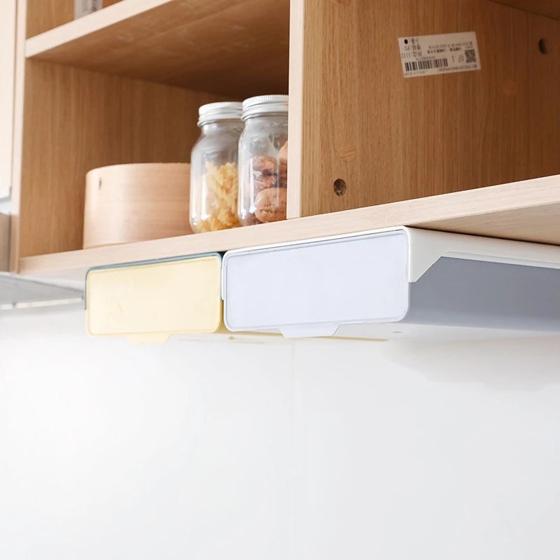 

Desktop Hidden Storage Box Drawer Pasted Nail-Free Pen Box With Card Lock Under Desk Drawer Cosmetic Box Sundries Storage Box