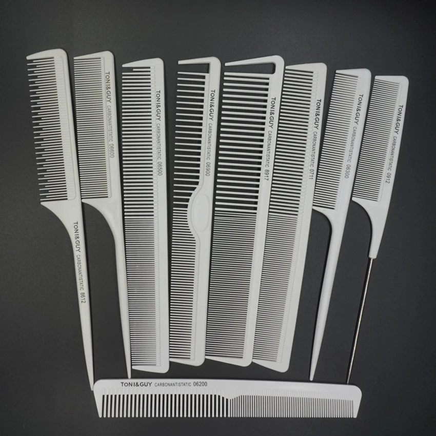

Pro 9 Pcs Hairstylist Favorite White Hair Antistatic Carbon Comb Set With Comb Bag Hairdresser Cut Comb TG-092 With Pocket Bag