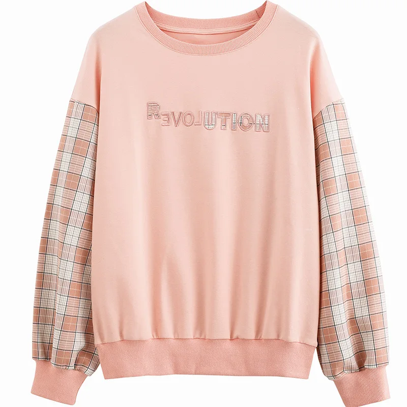

Ymwmhu 2021 New Fashion Women's Sweatshirt Cotton Plaid Long Sleeve Autumn Hoodies Loose Casual Korean Style Clothing Oversized