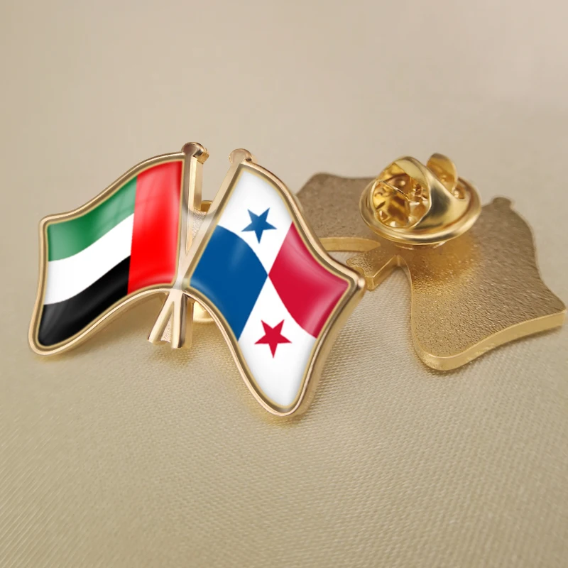 

United Arab Emirates and Panama Crossed Double Friendship Flags Lapel Pins Brooch Badges