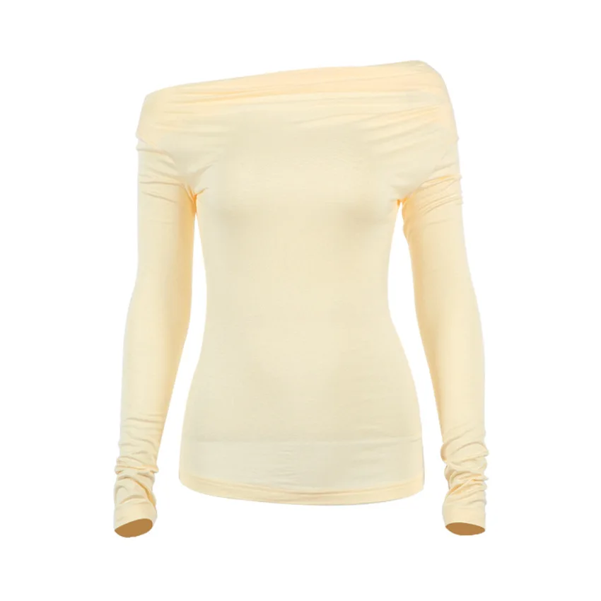 

Fanco Sexy Off Shoulder Top Women Slash Neck Spring New 2021 Thin Long Sleeve Casual Pullover Female Fashion T-Shirt Solid Color