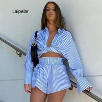 2021 womens spring and summer new fashion striped shirt tunic shorts street causal office wear suit