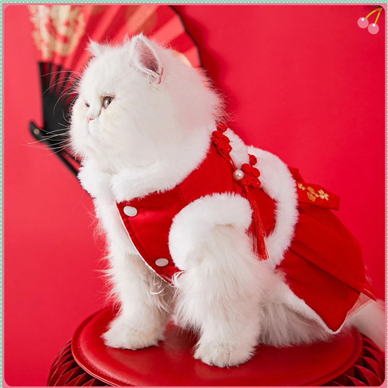 

Autumn and winter Chinese New Year festive puppy dog national style cat embroidered Tang suit pet clothes