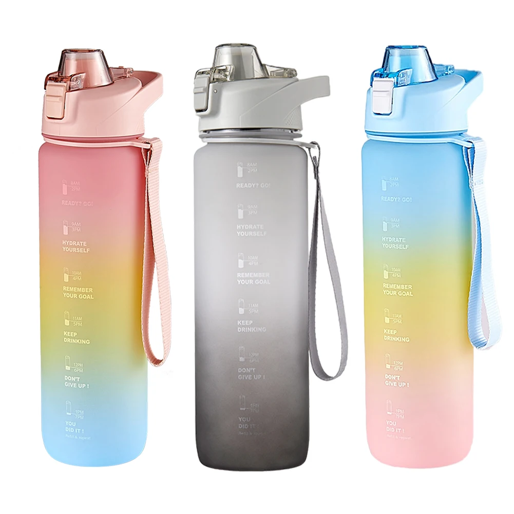 

1000ml Plastic Water Bottle Leakproof Flip Lid Sports Bottle Portable BPA Free Drinking Bottle Outdoor Camping Gym School Office