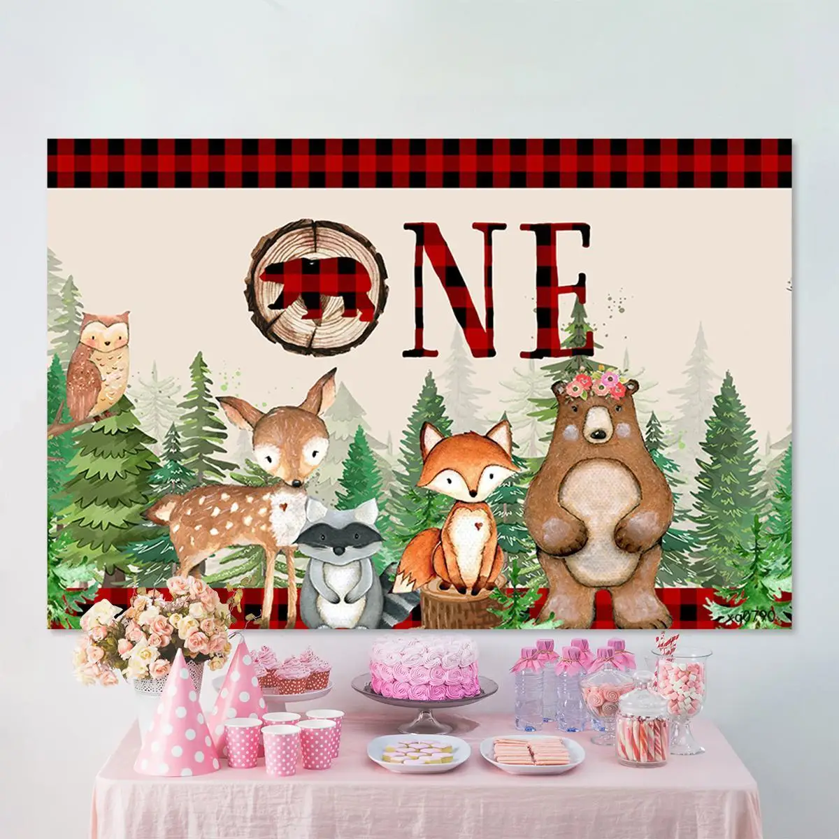 

Виниловый фон для фотосъемки детей с изображением животных лесных деревьев красного и черного буйвола деревьев на 1-й день рождения