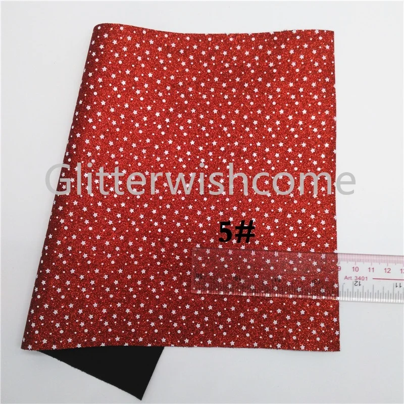 Glitterwishcome 21X29 см A4 Размер звезды блеск с принтом ткани, блестящие кожаные листы, кожа ткань винил для бантов, GM485A