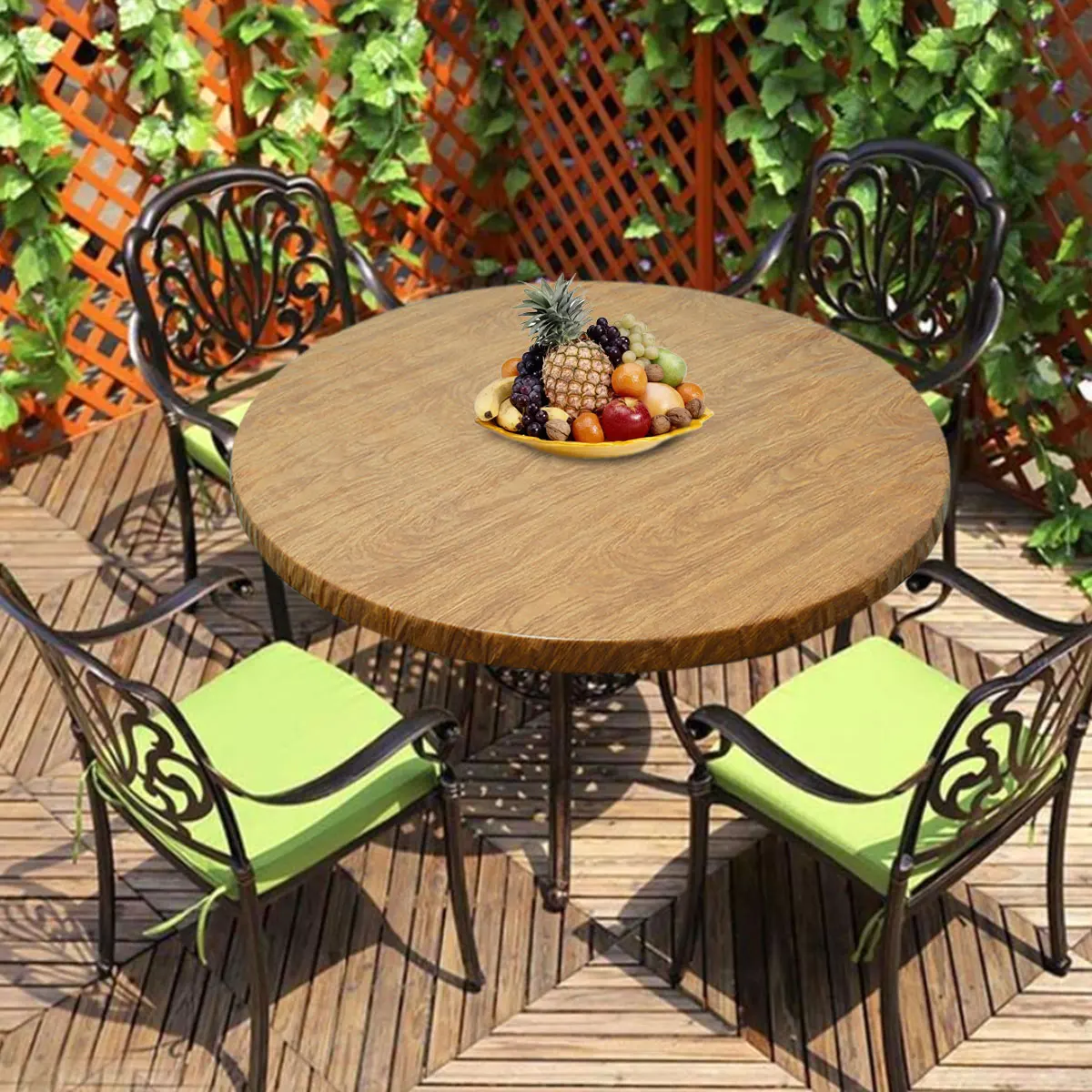 

Round Elastic Edged Fitted Vinyl Tablecloth Flannel Backing Edge Waterproof Wipeable Table Cover For 36 To 56in Diameter Table