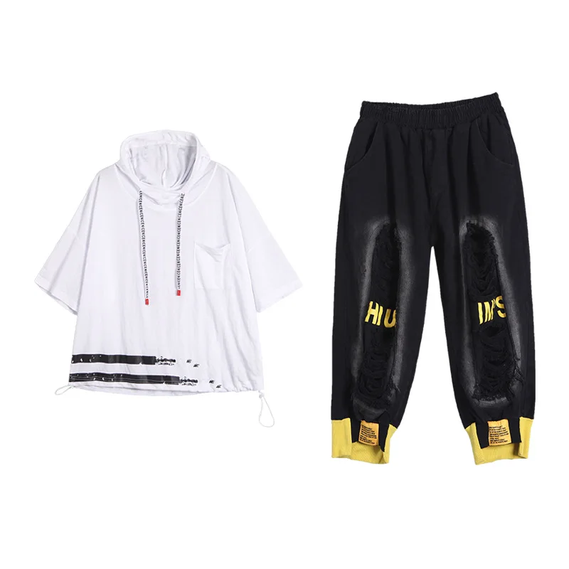 구매 두 조각 세트 후드 까마귀 Tracksuit 여성 한국어 패션 Loungewear 정장 스웨트 일치하는 미적 2 조각 세트 찢어진 청바지 저렴한 두 조각 세트 후드 까마귀 Tracksuit 여성 한국어 패션 Loungewear 정장 스웨트 일치하는 미적 2 조각 세트 찢어진 청바지