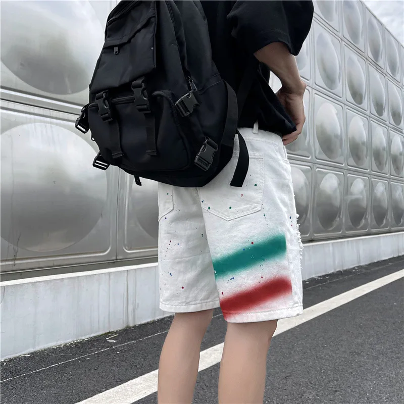 

Шорты мужские летние свободного покроя, модные штаны для бега с принтом в Корейском стиле, с дырками, для отдыха, для старых физических упраж...