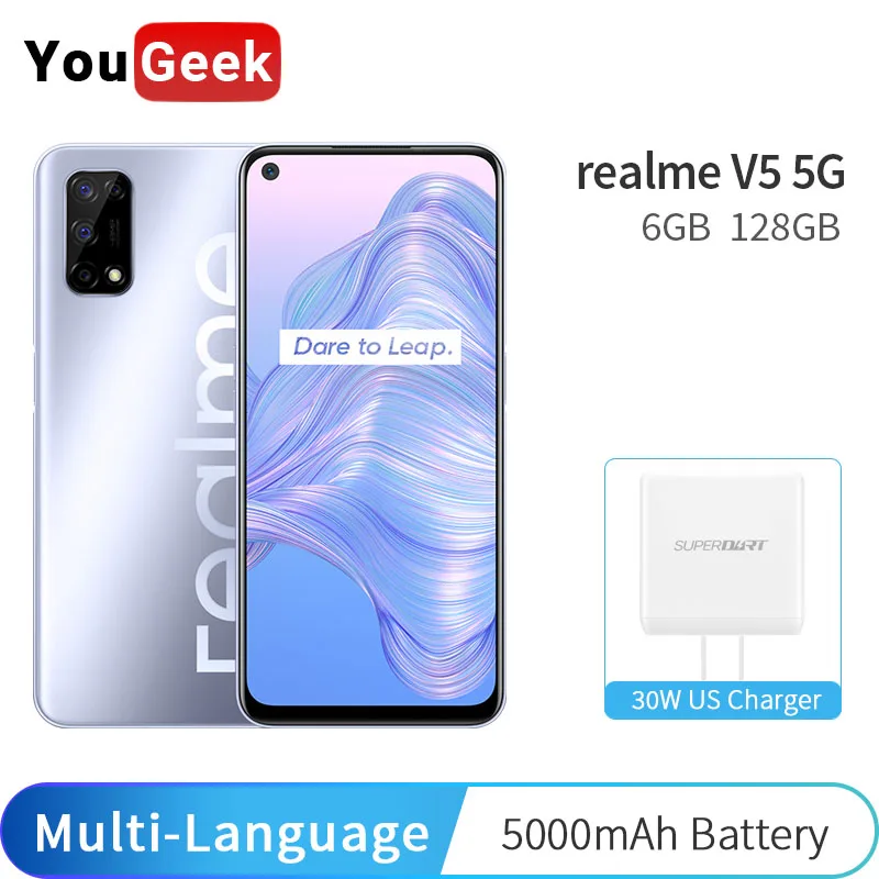 Realme V5 6GB 128GB Dimensity 720 Смартфон 5G 6 5 inch 90Hz Full view дисплей 48MP Quad камеры 5000mAh 30W быстрое