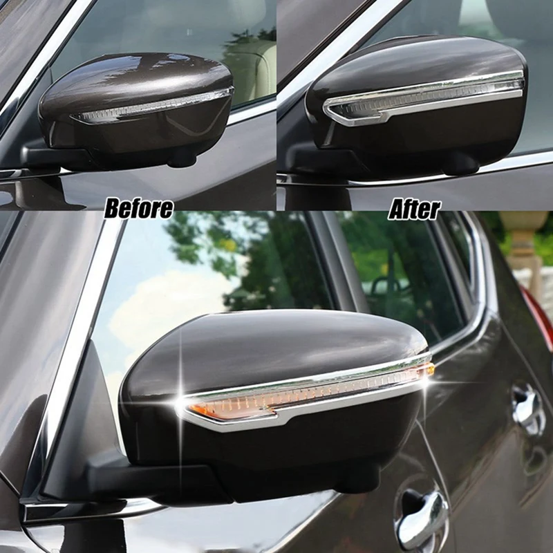 1 pair Car Rearview Side Mirror Chrome Trim Cover &amp 1pcs Stainless Steel Door Sill Scuff Plate for Nissan 2014-2018 | Автомобили и