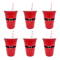 12pcs christmas plastic cups santa belt pattern home beverage drinking cup holiday party tableware and party supplies cups and
