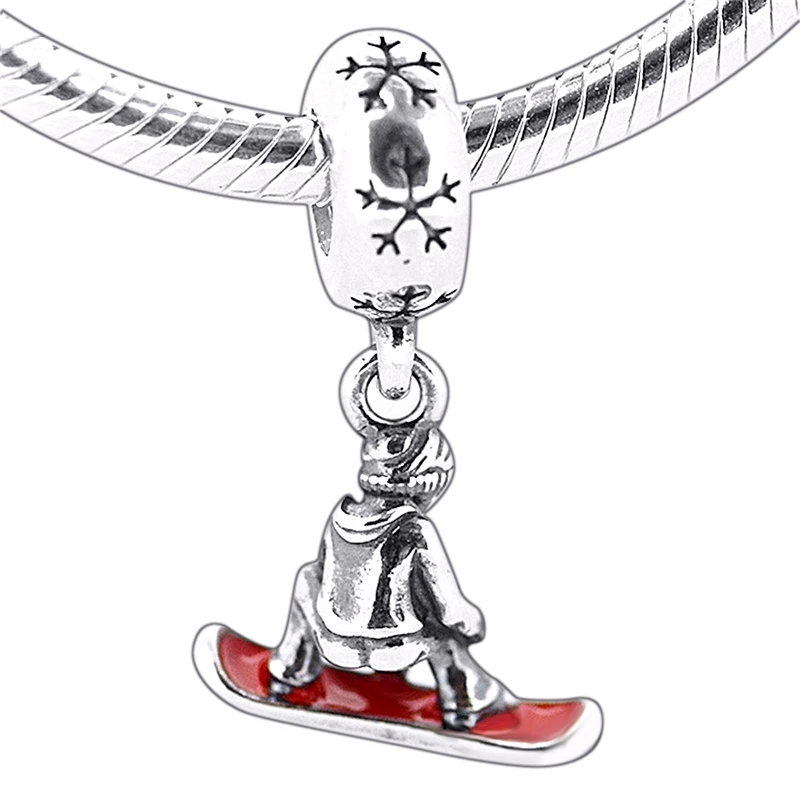 

Fits for Pandora Charms Bracelets Snowboarder Beads with Red Enamel 925 Sterling Silver Jewelry Free Shipping