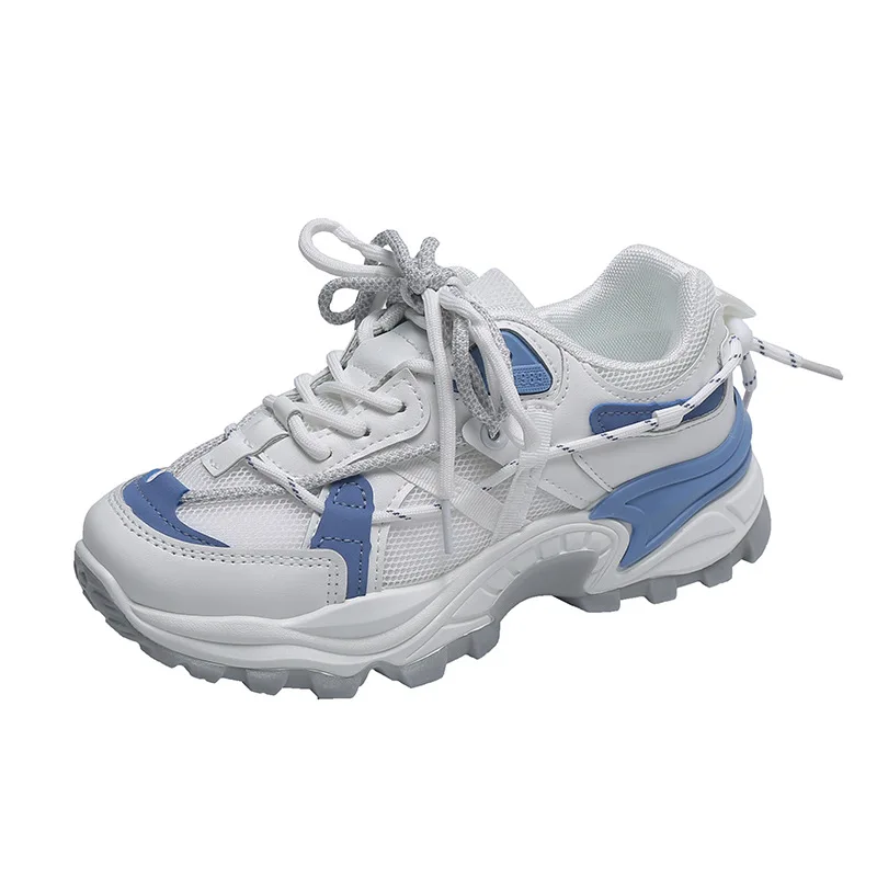 Women's Breathable Sneakers 2021 Summer New Trend Color Matching Mesh Lace-Up Ladies Outdoor Low-Top Platform Casual Shoes