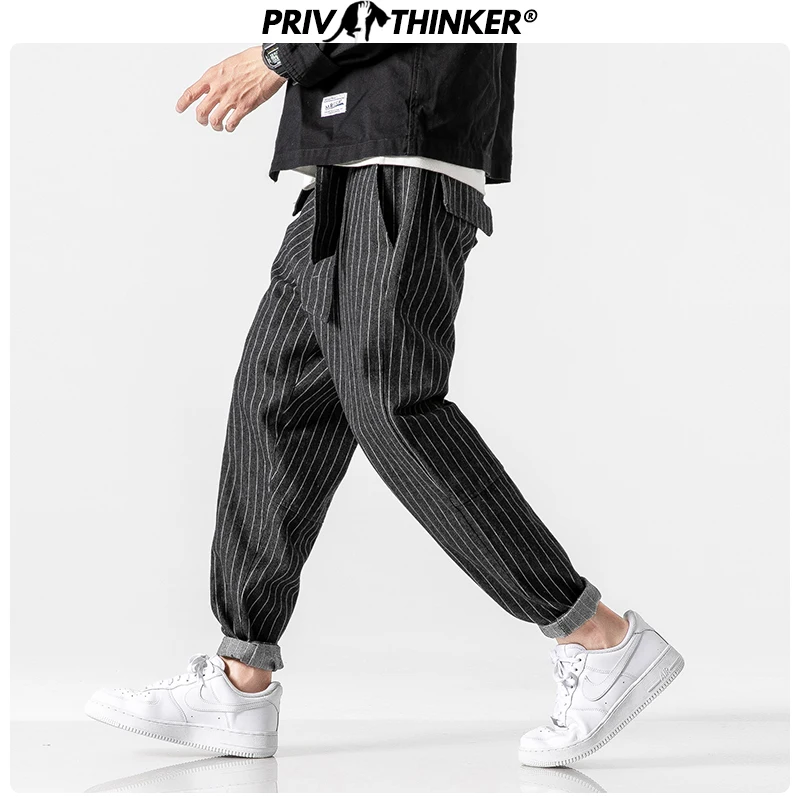 Privathinker мужские, уличная одежда, свободные джинсовые штаны для мужчин, Осень-зима, в полоску, большие размеры, шаровары, мужские Модные джинсы с карманами