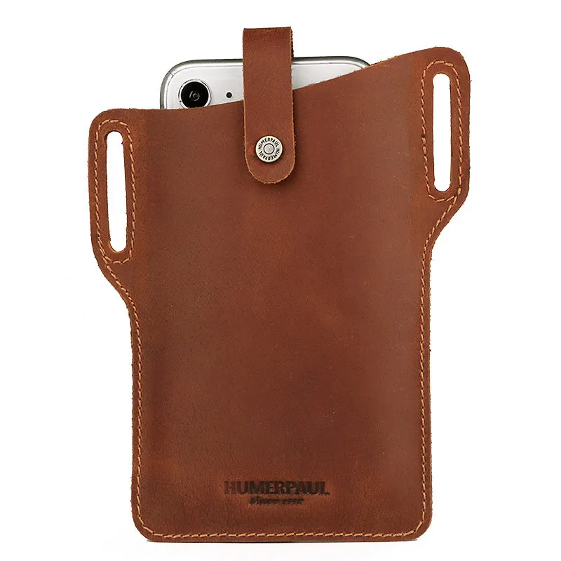 

Leather Men's Belt Mobile Phone Bag Crazy Horse Leather Mobile Phone Waist Bag
