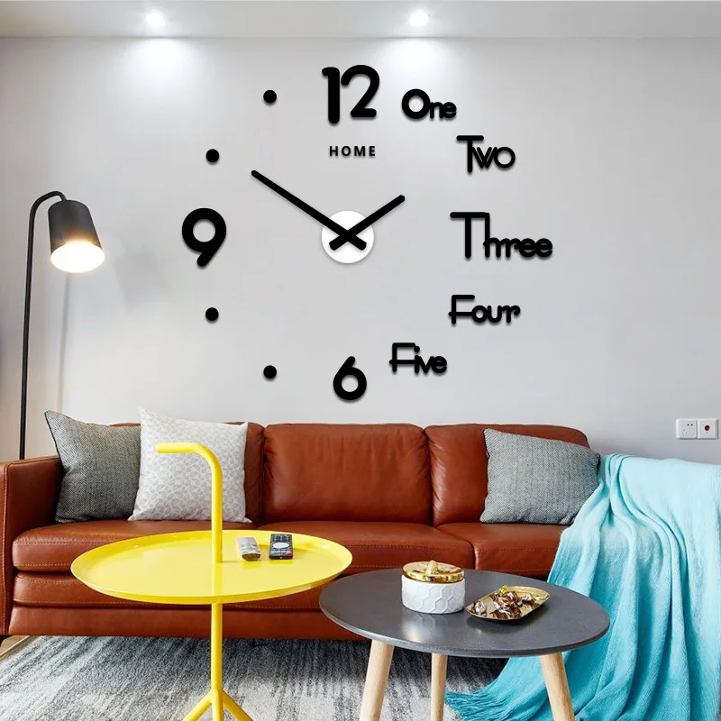 Big wall clock Diy acrylic mirror sticker home decoration living room quartz clock 3D wall clock home decoration