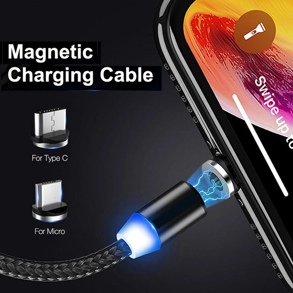Jetjoy 360 ° Вращающийся Круглый Сильный магнитный светодиодный кабель Micro USB type C для быстрой зарядки нейлоновый Плетеный зарядный кабель для Android iPhone huawei