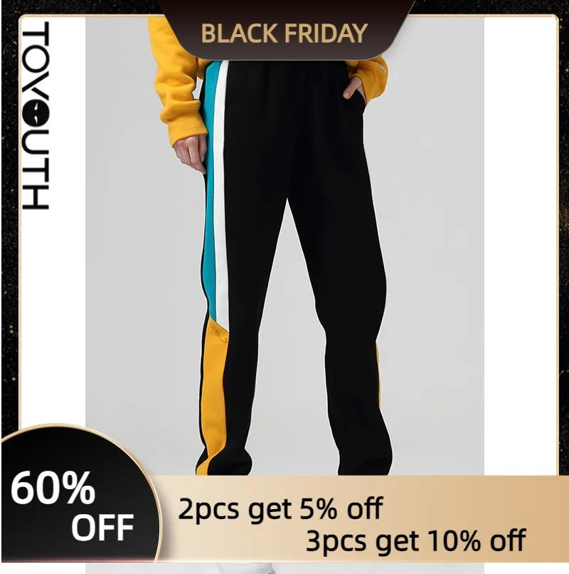 

Toyouth Women Casual Striped Sweatpants Black Blue High Waist Pants Ladies Sports Basic Elastic Waist Trousers