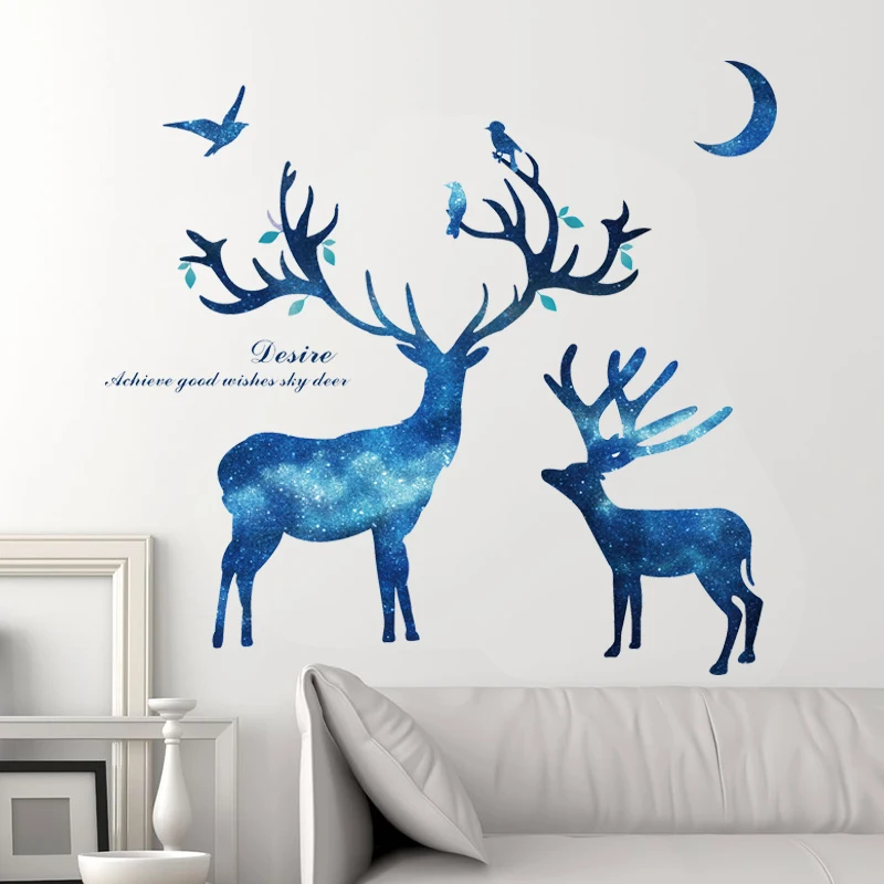 

Deer Animals Wall Sticker DIY Birds Moon Wall Decals DIY for Kids Room Baby Bedroom Nursery Home Decoration