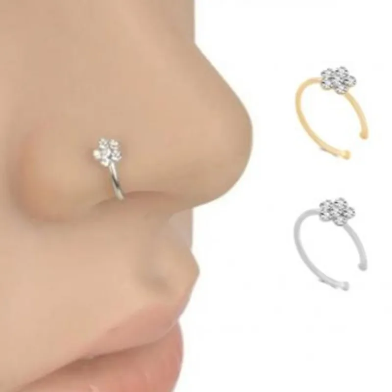 

2020 Top Fashion AAA Cubic Zirconia Ring women Earring Character Joker Hoop Piercing Nose Rings Small Pure Fresh Jewelry Party