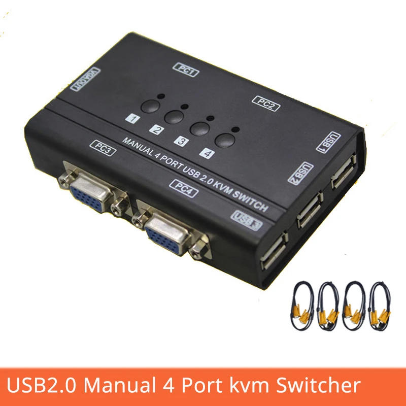 4 Порты и разъёмы USB2.0 kvm переключатель руководство Управление 4 шт. хосты на 1 комплект USB клавиатура Мышь и монитор VGA Мульти PC управлять отправить кабели
