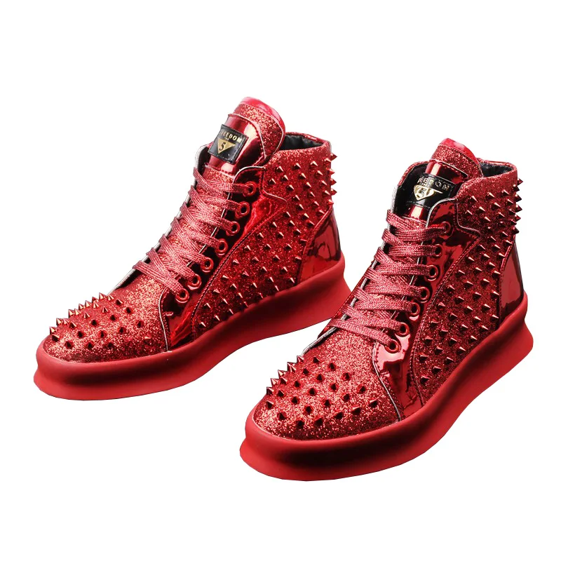 OVXUAN все красные кроссовки Сезон весна-осень С заклепками высоким берцем