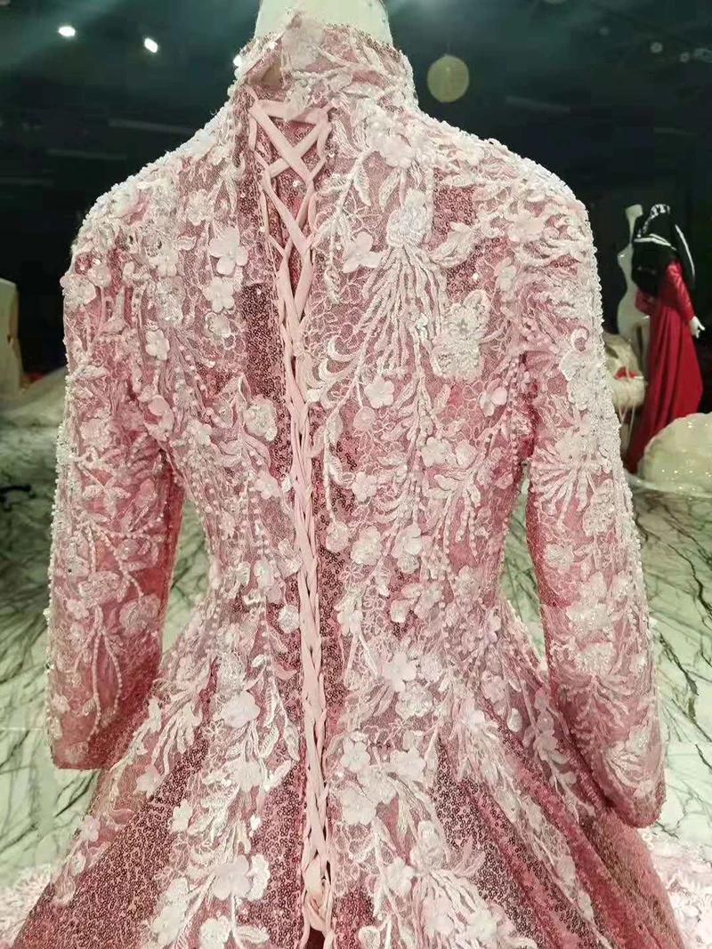 

BGW 22511ht Muslim Evening Dresses Shiny High Neck Long Sleeve With Ivory Flowers Long Party Dress With Glitter A-line Women