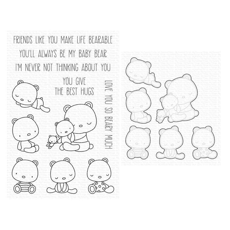 

Bear Hugs Clear Stamps and Cutting Dies Scrapbooking for 2021 New Card Making Animal Words Embossing Frames Card Craft