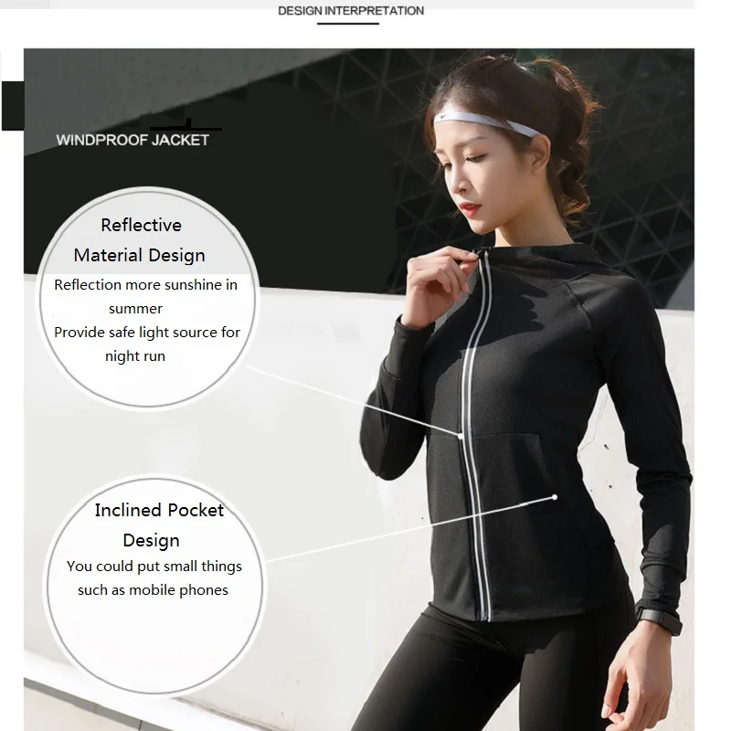 

Women Sport Jacket Running Gym Workout Coat Yoga Zipper Long Sleeve Top Quick Dry Hoodies Thumb Hole Breathable Sportwear