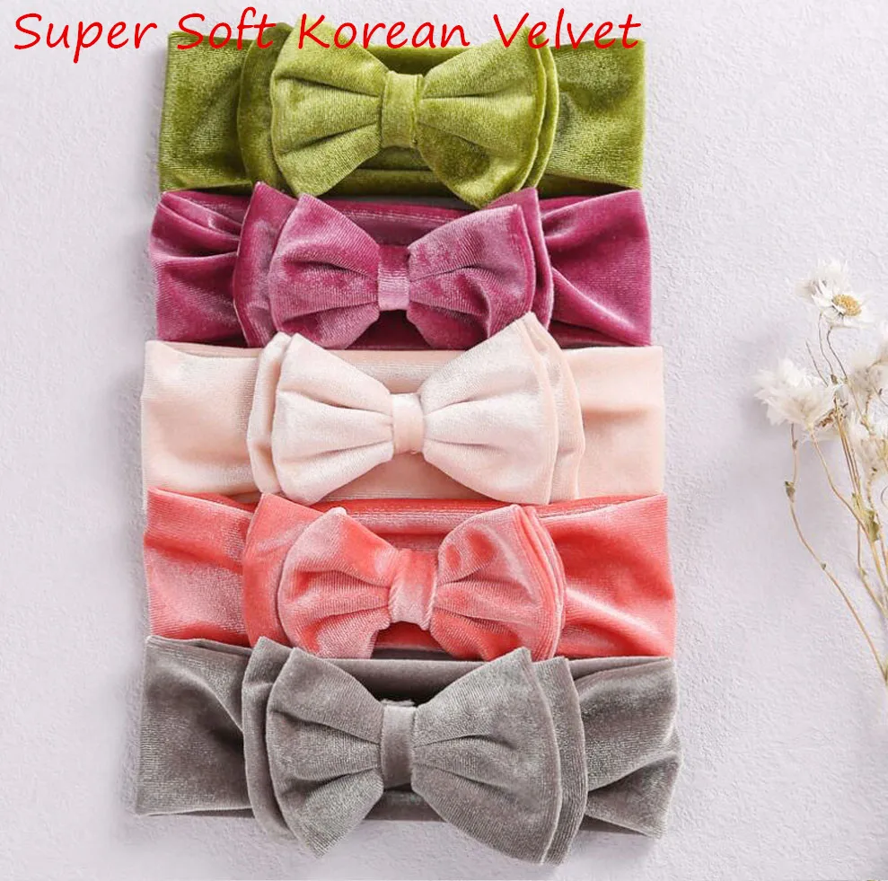 

20Pcs/lot Solid Korean Velvet Headband,Knot Bow Stuff Cotton Headbands For Baby Girls,Newborn Infant Hairband HairAccessories