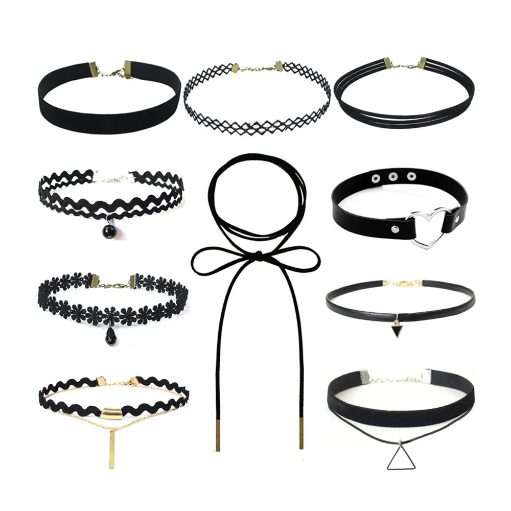 

Colar de do vintage para as mulheres collier femme oco projetos de couro preto veludo gargantilha colar camada chockers