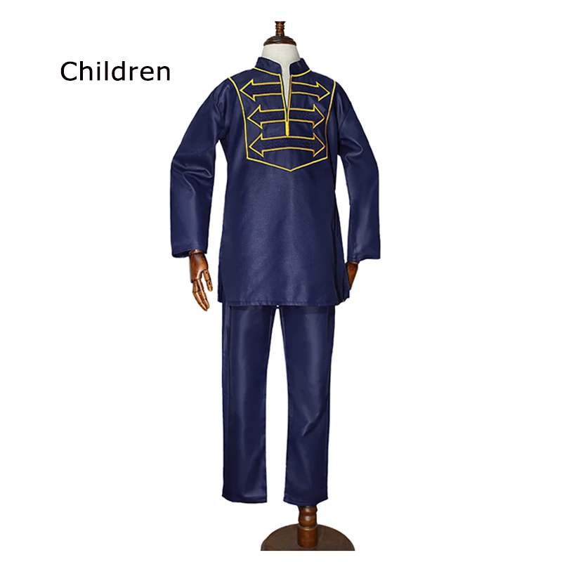 kids dark blue H& D/мужская одежда в африканском стиле для мальчиков футболка с длинным рукавом, штаны, костюм для мужчин, папы и сына, одежда с вышивкой Дашики вечерние наряды - Цвет: kids dark blue