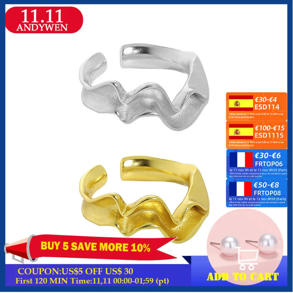

ANDYWEN 925 Стерлинговое Серебро Золото простая твист изменяемые кольца женские регулируемые ювелирные изделия тонкие ювелирные изделия 2021 сва...
