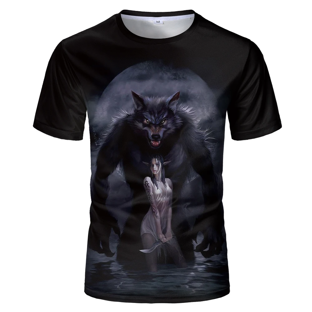 Футболка мужская с 3D принтом волка летняя рубашка коротким рукавом Werewolf смешная