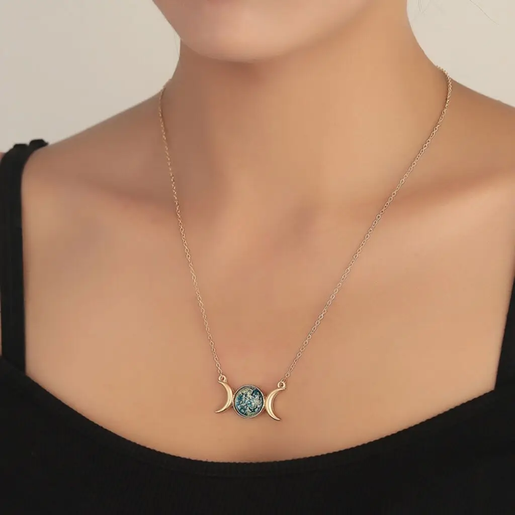Синий камень земли Луны подвески для девушек и женщин Романтическая Луна ключицы