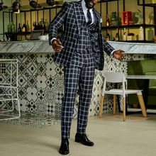 2021 Autumn Casual Men 2 Pieces Sets Blazer Long Pants Plaid Elegant Christmas Birthday  Gingham Tracksuits Male Zip Up Suits (4)