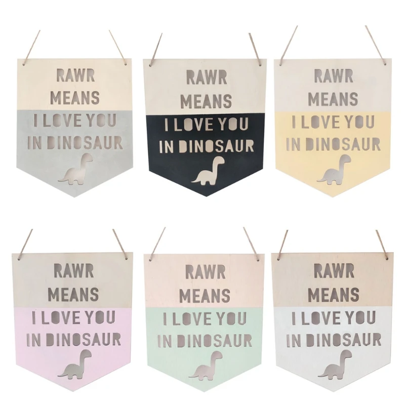 

INS Wooden Dinosaur Positive Slogan Banner Garland Nordic Kids Room Decoration Ornament Wall Hanging Nursery Decor Photo Props