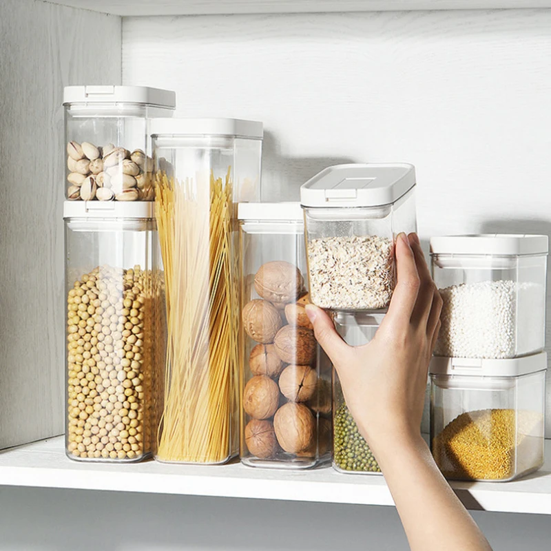 

500/1300/1800ML Food Preservation Storage Box Organizer Plastic Sealed Cans Transparent Multigrain Kitchen Storage Container