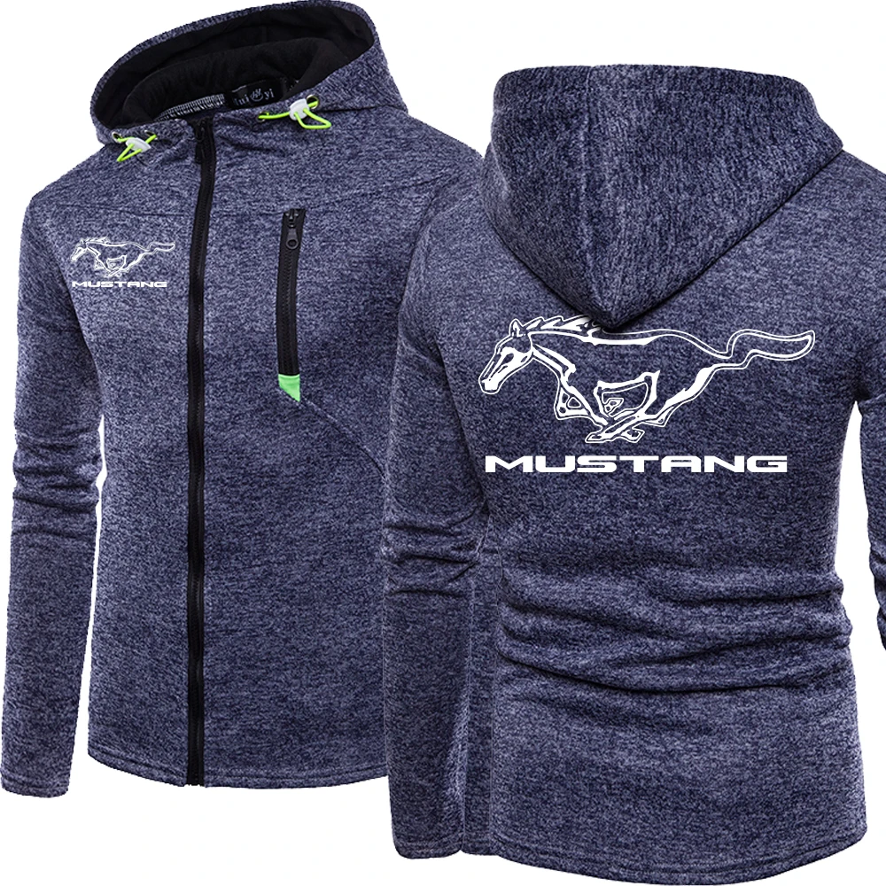 

New Spring Autumn Men's Mustang Logo Hoodie Fashion High Quality Hooded Sweatshirts Jacket Zipper Clothing 3 Color