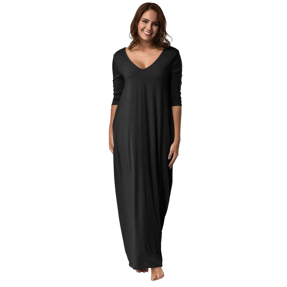 Платье vestido de mujer модные для женщин большие размеры платье 3/4 рукавом v-образным