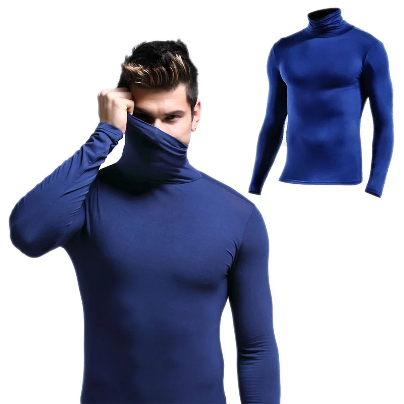 

Men Thermal Underwear Tops High Collar Winter Sexy Long Sleeve Warm Shirts Compression Clothes Gay Body Sweater Elastic Blouse