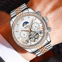 new hollow tourbillon mens watches top luxury multifunction waterproof mechanical watch moon phase automatic full steel clocks