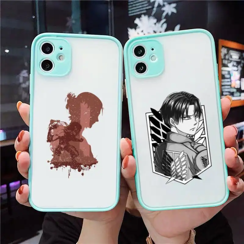 

attack on titan Phone Case For iPhone 13 12 11 Mini Pro XR XS Max 7 8 Plus X Matte transparent blue Back Cover