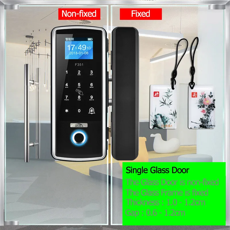 Single Glass Smart Door Fingerprint Lock Electronic Digital Gate Opener Electric RFID Biometric finger print security Glass Password Card - Цвет: Single Glass