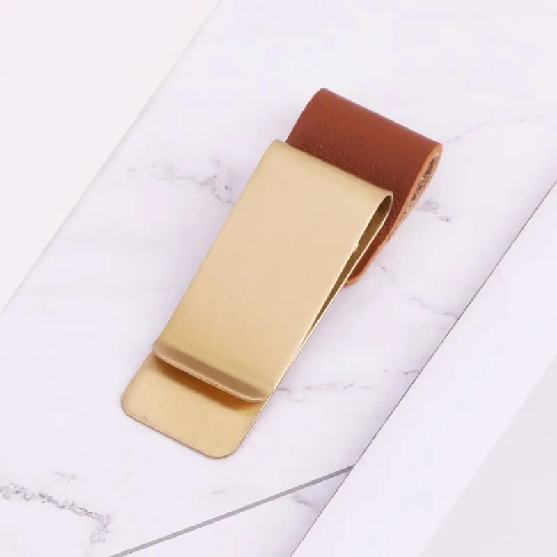 

Handmade Leather Stainless Steel Pen Holder Clip Journal Notebook Paper Folder
