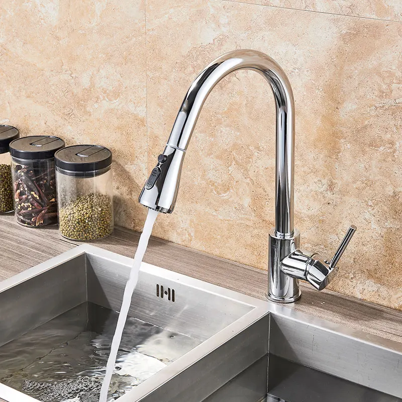 chrome brushed orb Pull Out Kitchen Faucet Silver Single Handle Nickel Kitchen Tap Single Hole Handle Swivel Sprayer Water Mixer