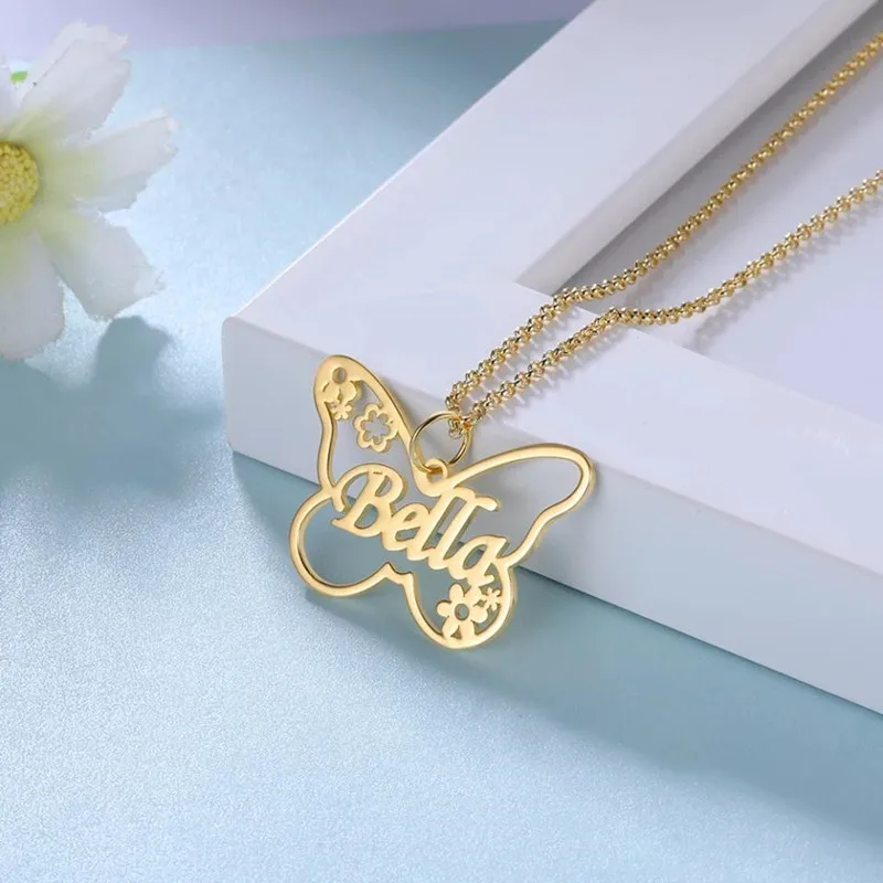 

Customized Name Necklace With Butterfly Personalized Letter Gold Choker Pendant Nameplate Necklace Best Gifts For Women