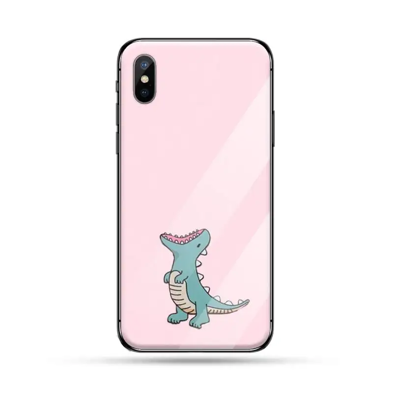 

Cute cartoon Little dinosaur Phone Case Tempered glass For iphone 6 6S 7 8 plus X XS XR 11 12 PRO MAX Mini